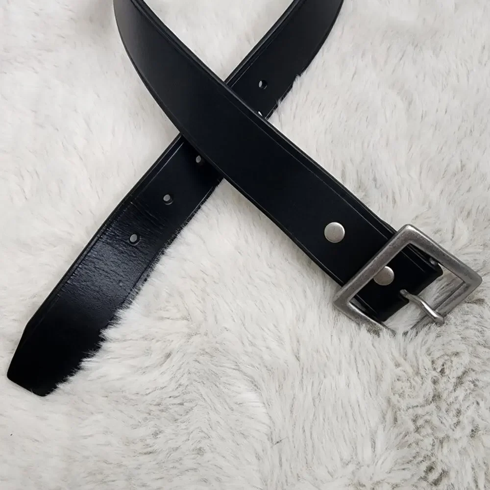 J.Crew Wallace & Barnes Black Italian Leather Belt Brass Buckle NWT 30 BS513